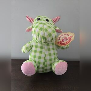 Toy Barn Green and White Gingham Pattern 10" Cow
